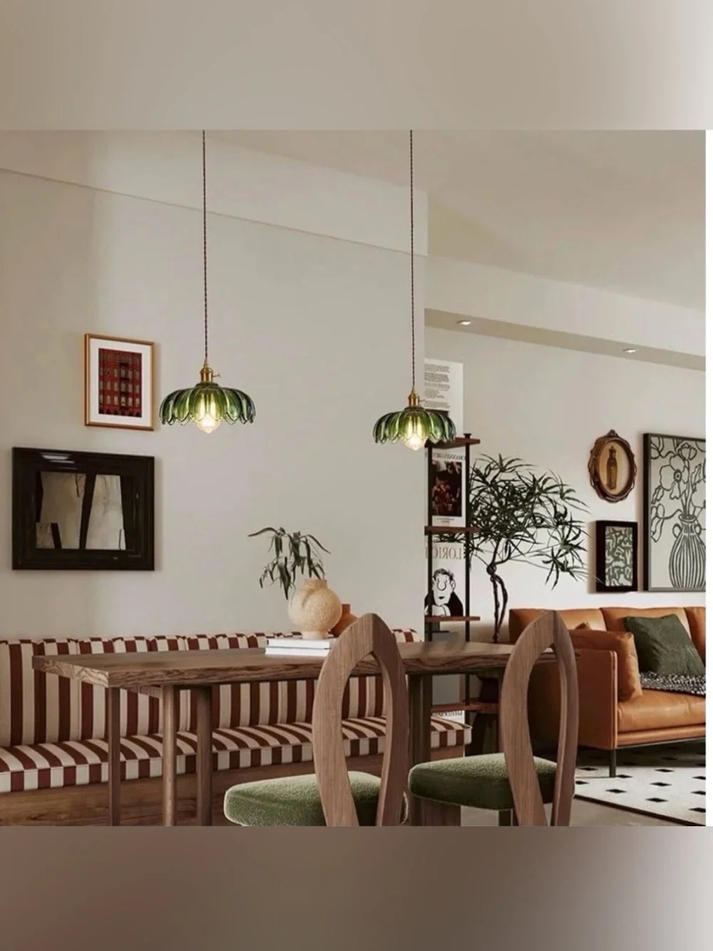 💚 ✨ New Set of 2 Vintage Green Glass Pendant Lights - Cord Switch Plug-in Lamps